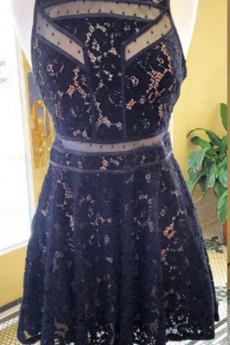 Short Lace Homecoming Dress ,a-line Sleeveless Jewel Short/mini Lace Zipper Dresses