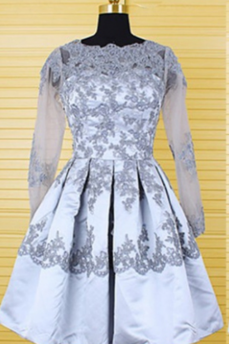 Short Lace Homecoming Dress , Full Sleeve Short/mini Lace Backless Dresses