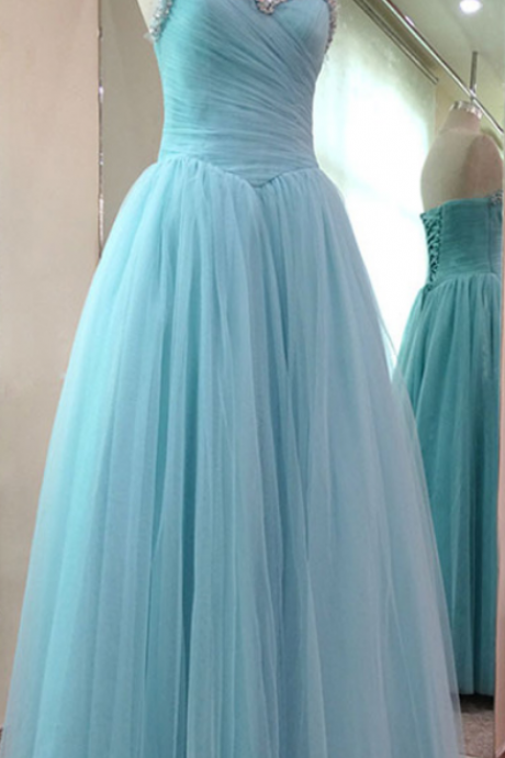 Charming Tulle Prom Dresses, Crystals Party Dresses Pleats