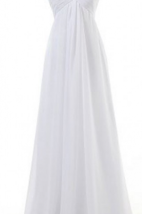 White Chiffon Prom Dresses Spaghetti Straps Pleat Women Party Dresses