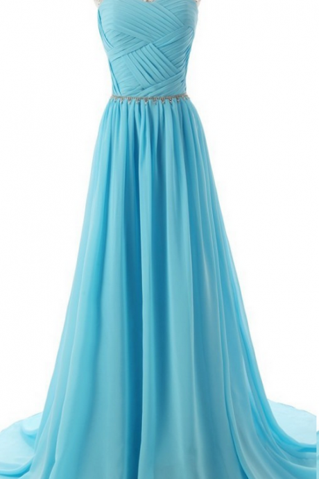 Scoop Neck Long Chiffon Prom Dresses Crystals Women Party Dresses