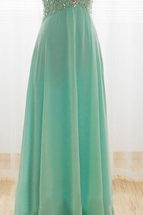 Long Chiffon Prom Dresses, Evening Dresses, Party Dresses With Crystals Pleat