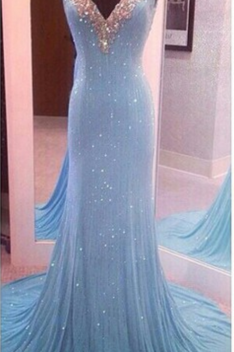 Elegant Mermaid Chiffon Prom Dresses, Crystals Beaded Party Dresses, Formal Evening Dresses