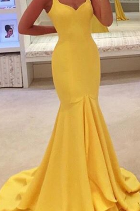 Mermaid Chiffon Yellow Prom Dresses Spaghetti Straps Women Party Dresses