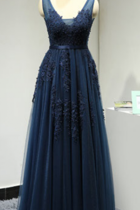 Navy Prom Dress Evening Party Gown