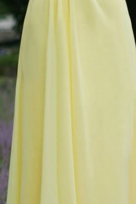 Yellow Long Chiffon Prom Dresses With Crystals Party Dresses