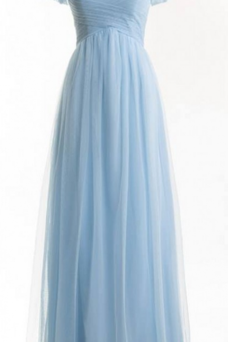 Long Tulle Prom Dresses Sweetheart Neck Pleat Floor Length Party Dresses