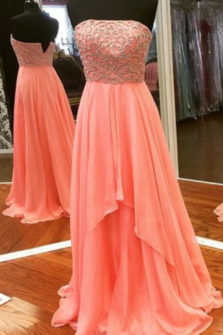 Charming Prom Dress,beading Prom Dress,strapless Prom Dress,chiffon Evening Dress