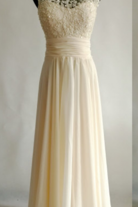 Long Chiffon Prom Dresses, Appliques Party Dresses With Scoop Neck. Evening Dresses