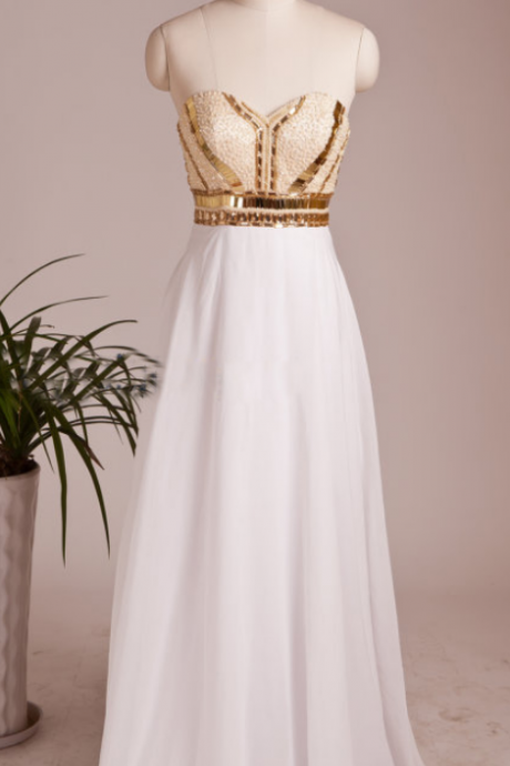 Gold White Prom Dress,custom Prom Dress,a Line Prom Dress,sweetheart Prom Dresses,neck Floor Length Prom Dresses, Dresses For Prom