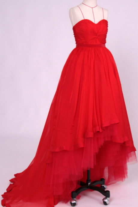 High Low Prom Dresses,chiffon Prom Dress,red Prom Gown,vintage Prom Gowns,