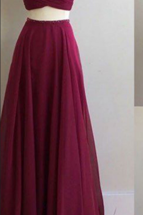 Sexy Two Pieces Prom Dress, Long Prom Dress, A-line Prom Dress, Cross Straps Prom Dress, Burgundy Prom Dress, Party Prom Dress,custom Made Prom
