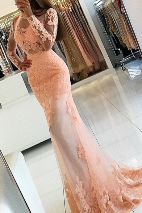 Peach Prom Dress, Sexy Evening Dress, Long Evening Dress, Mermaid Evening Dress, Elegant Evening