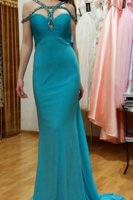 Blue Evening Dress, Mermaid Evening Dress, Long Evening Dress, Beaded Evening Dress