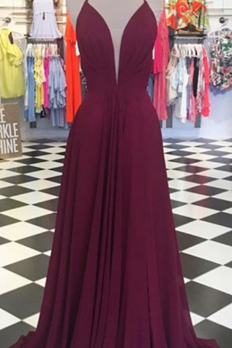 Simple A-line Burgundy Long Prom Dress Evening Dress