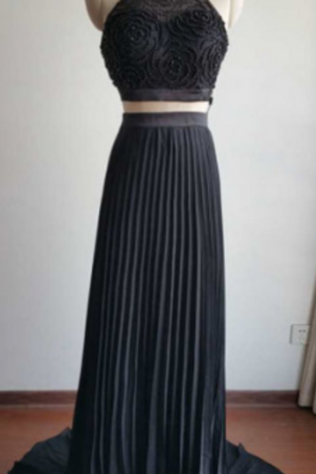 Two Piece Prom Dresses,black Beadingsprom Dress