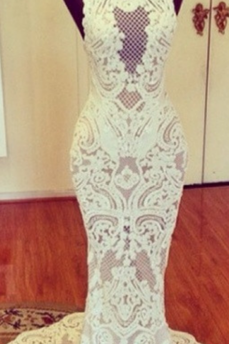 White Mermaid Prom Dress,lace Prom Dress,fashion Prom Dress,sexy Party Dress,custom Made Evening Dress