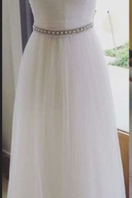 White Prom Dress With Pearls Evening Party Dresses