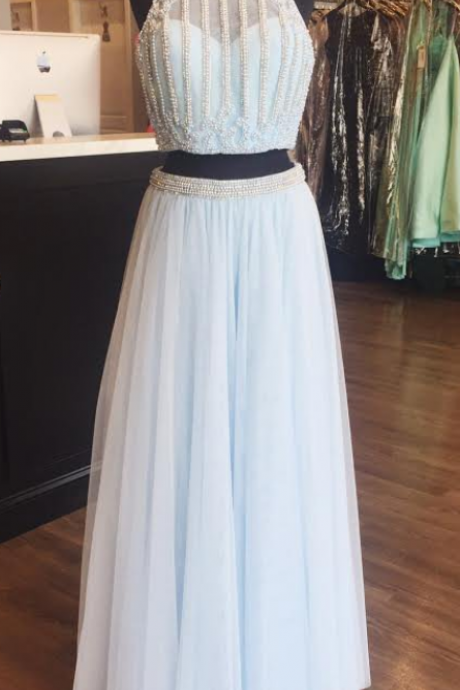 Two Piece Halter Beaded Celebrity Prom Dresses Wedding Party Dresses Formal Gowns