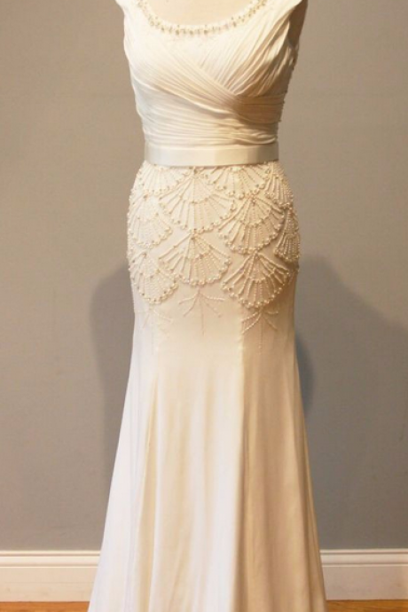 Custom Made Mermaid Wedding Dresses Design Beach Wedding Dress Romantic Bridal Gowns With Pearls Chiffon Dress