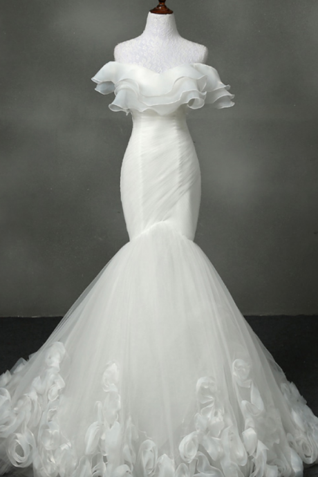 Long Wedding Dress, Tulle Wedding Dress, Lace Mermaid Wedding Dress, Sexy Bridal Dress,