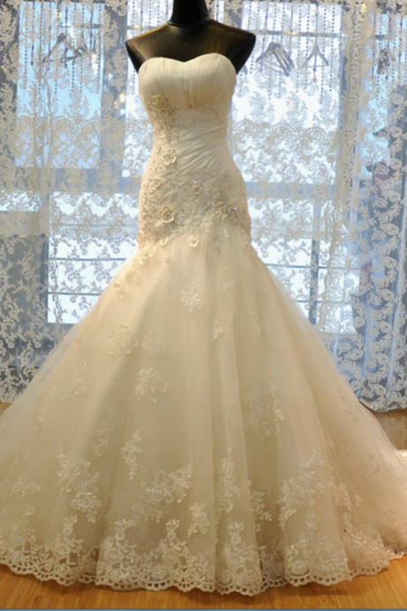 Wedding Dress,marvelous Wedding Dress,tulle Wedding Dress,jewel Neckline Wedding Dress, Mermaid Wedding Dress,lace Wedding Dress, Appliques
