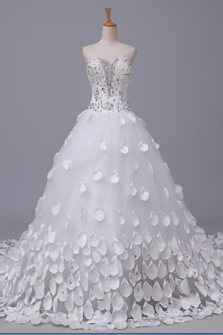 Noble fashion A line sweetheart beading applique wedding Dresses long train lace up bridal gowns custom made