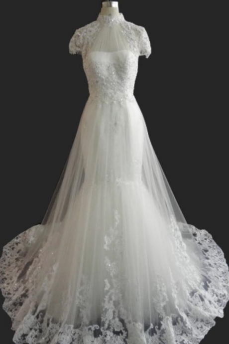 Short Sleeves Wedding Dress,long Wedding Dresses, Wedding Dress,wedding Dress,wedding Gown,bridal Gown,bride Dresses, Mermaid Wedding Dress,high