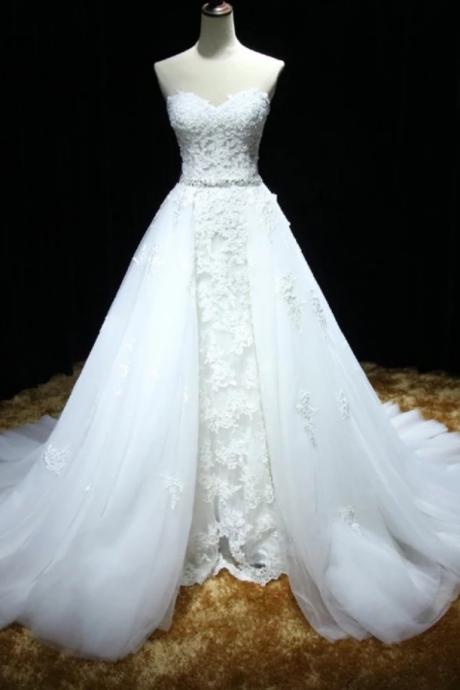 Wedding Dress,sweetheart Full Lace Mermaid Wedding Dress Featuring A Detachable Skirt And Train With Lace Up Back,high Quality Bridal