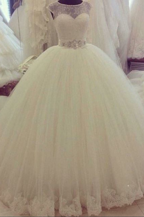 Wedding Dress, Hot Sale Ball Gown Tulle Wedding DressesLace Beading Crystals Bridal Gowns,Graduation Dresses,Wedding Guest Prom Gowns, Formal Occasion Dresses,Formal Dress