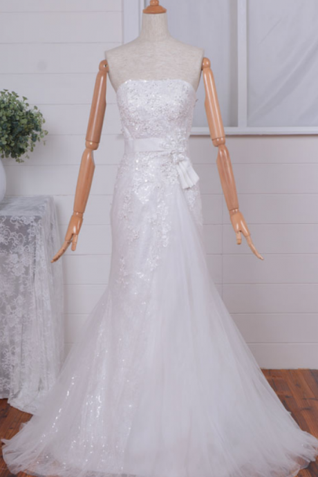 Empire Waist Wedding Dress/strapless Wedding Dress/sweetheart Wedding Dress/sequin Wedding Dress/a-line Wedding Dress/long Dress