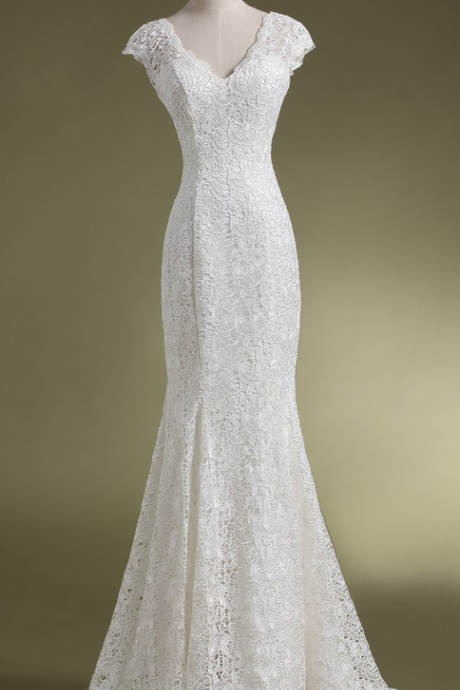 mermaid white Lace wedding dresses, White Wedding gowns bridal dresses,floor length bridal gown,wedding bride dresses