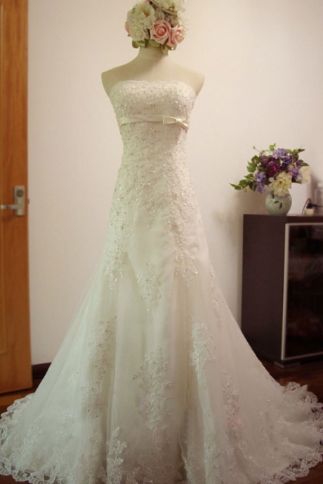 White/ivory Mermaid Bridal Dresses Strapless Lace Wedding Dresses
