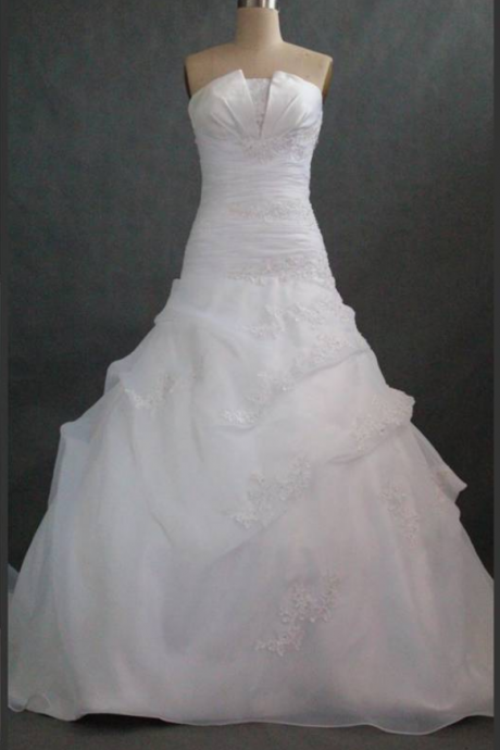 Strapless Mermaid Organza Wedding Dresses Custom Made Women Bridal Gowns