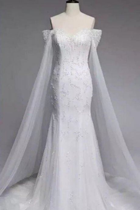  Gorgeous Off Shoulder Sparkle Long Mermaid Shinny Wedding Dresses