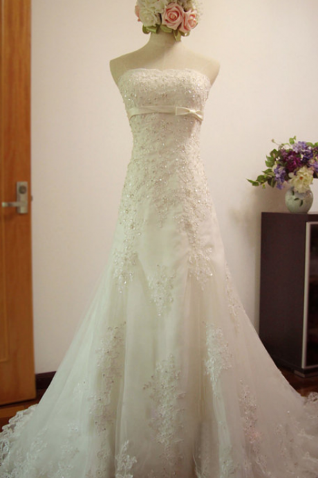 White/ivory Lace Trumpet Shining Wedding Bridal Dresses