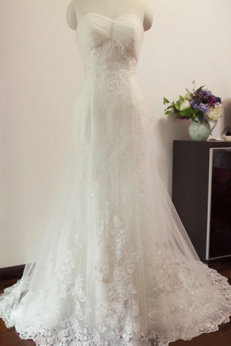 White/ivory Mermaid Lace Bridal Gown With Appliques Sweetheart Wedding Dresses