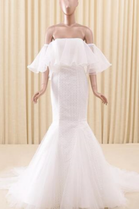 New Custom beautiful lace flowers mermaid Wedding dresses vestidos de noiva robe de mariage Bridal gown cloak-style bridal wedding dress romantic fashion veil