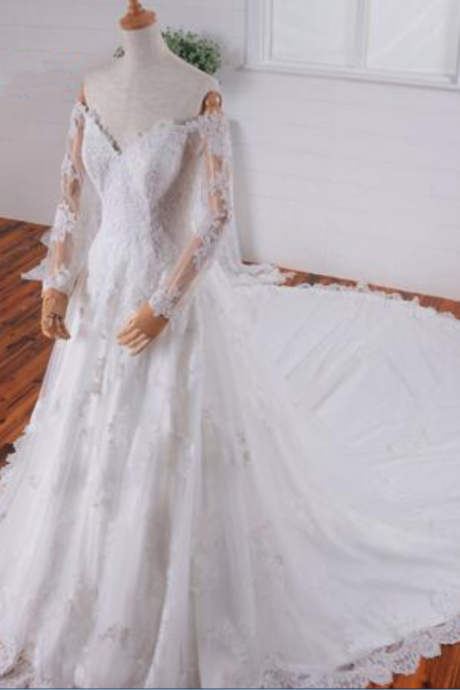 Luxo Sweetheart Bridal Dresses Off The Shoulder Wedding Gowns Lace Long Sleeve Wedding Dress