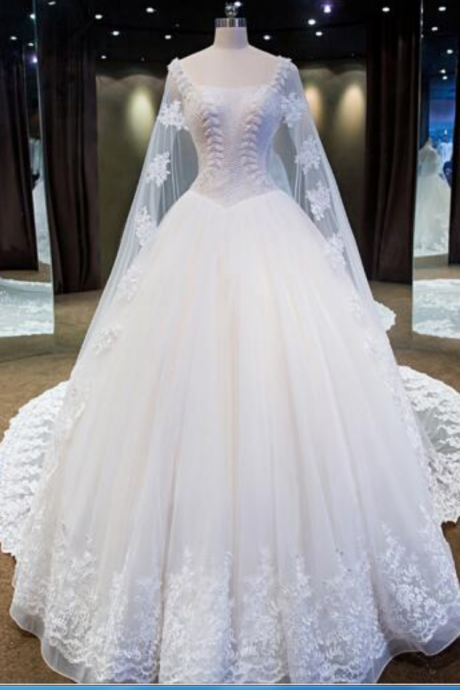 Real Photo Bridal Gown Strapless Lace Up Beaded Lace Long Watteau Train Wedding Dresses Custom Made Robe De Mariage
