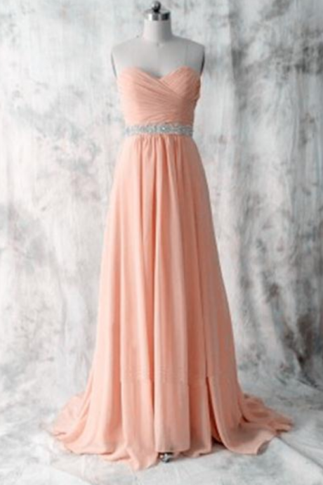 Pink Sweetheart Long Chiffon Beading Prom Dresses For Teens,simple Prom Gowns,cute Dresses,bridesmaid Dresses