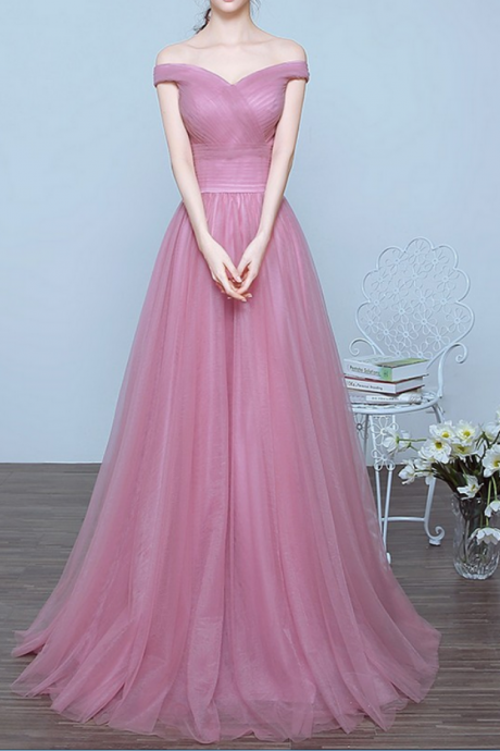 Pink Prom Dresses,Long Prom Dresses,Off Shoulder Bridesmaid Dresses,A-line Prom Gowns,Evening Dresses,Party Prom Dresses,Open Back Prom Dress,Simple Prom Dresses,Cheap Prom Dresses,Evening Gowns,Elegant Gowns