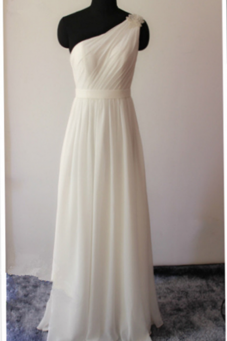 Long Bridesmaid Dress, White Bridesmaid Dress, Bridesmaid Dress, Chiffon Bridesmaid Dress, One Shoulder Bridesmaid Dress