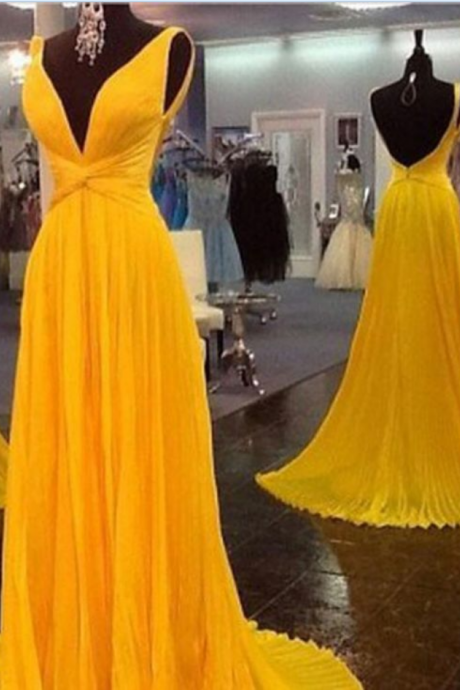 Yellow Prom Dresses,chiffon Prom Gown,backless Prom Dresses,prom Dresses, Style Prom Gown