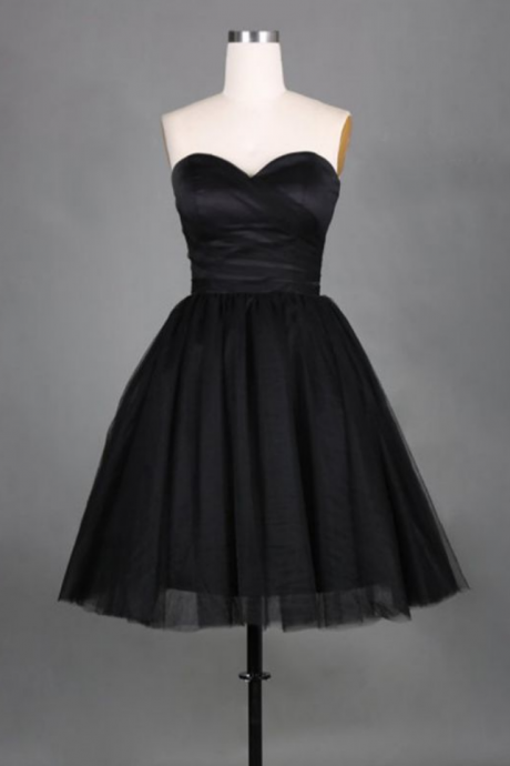 Black Homecoming Dresses Zipper-up Sleeveless A Line Sweetheart Neckline Short Chiffon