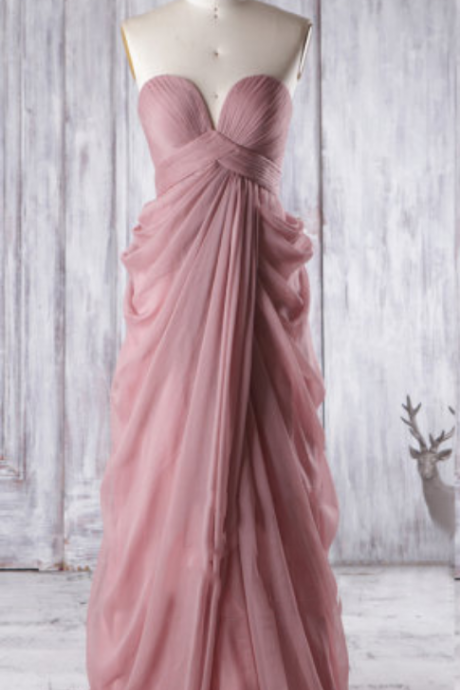 Unique Quartz Bridesmaid Dresses, Sweetheart Bridesmaid Gowns With Gorgeous Ruffles, Chiffon Floor-length Empire Bridesmaid Dresses