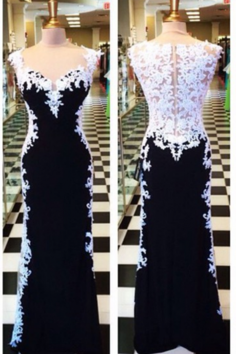 Appliques and Lace Prom Dresses, Floor-Length Prom Dresses, Sexy Prom Dresses, Sheath Prom Dresses