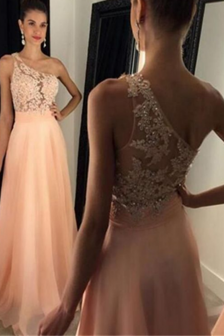 Prom Dress,Chiffon Prom Dress,One-Shoulder Prom Dress,Appliques Evening Dress