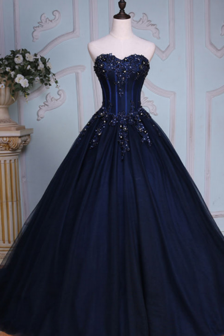 Long Sweetheart Prom Dresses Elegant Prom Gowns Sexy Navy Blue Tulle Evening Dresses Party Dress Robe De Soiree