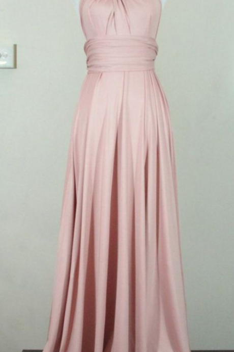 Simple Style Sheath Prom Dress Blush Halter Chiffon Long Prom Dresses Party Dress